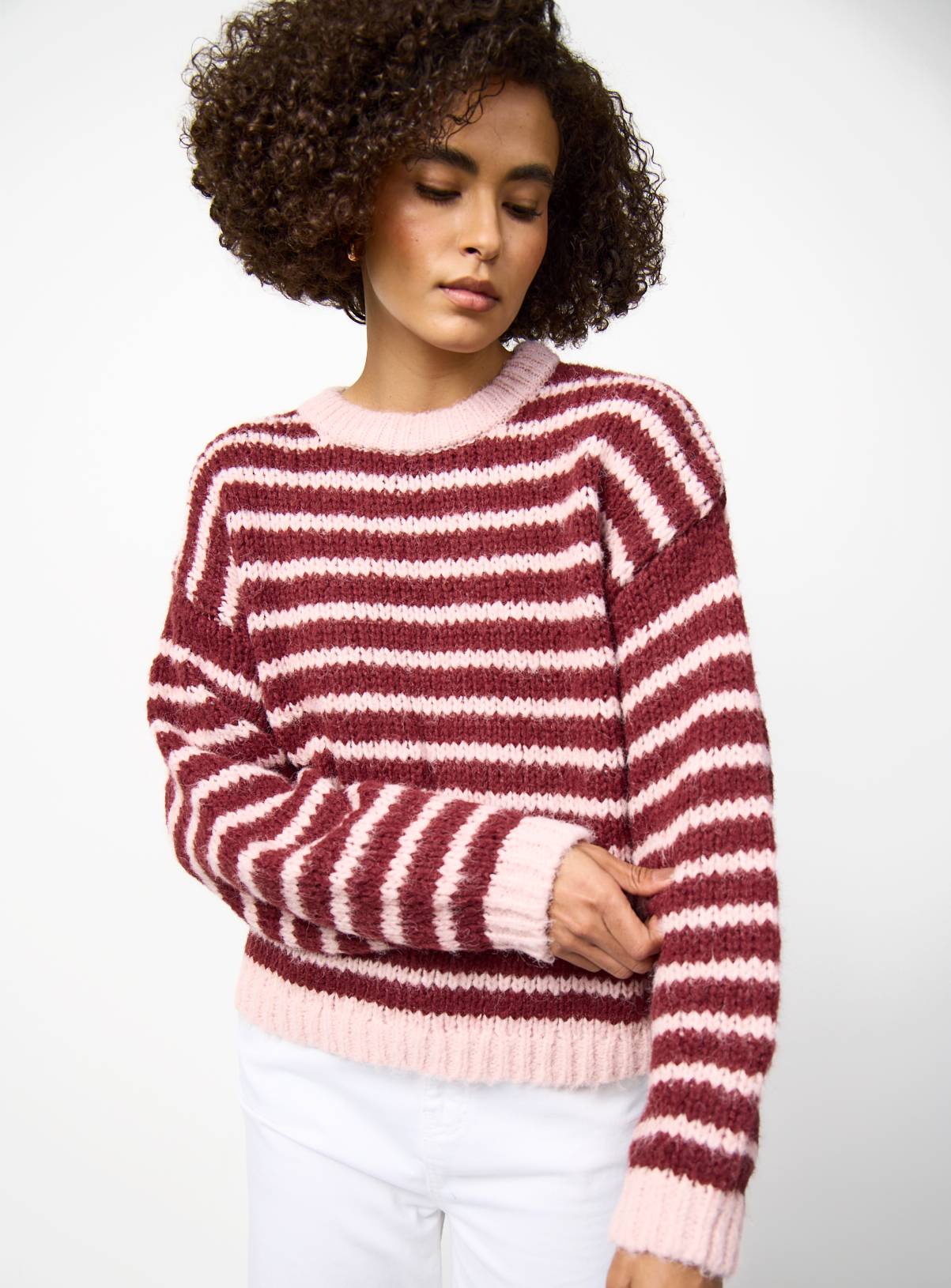 Dark Red Stripe Print Slouch Fit Knitted Jumper XL - Image 1
